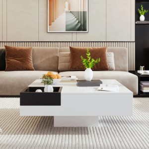 okwish Couchtisch mit LED-Lichteffekt und Herausnehmbarer Aufbewahrungsbox Weiß 70 × 70 cm