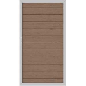 Sichtschutzzaun Tor System WPC Classic Mandel/Silber, 98x180cm, DIN Links