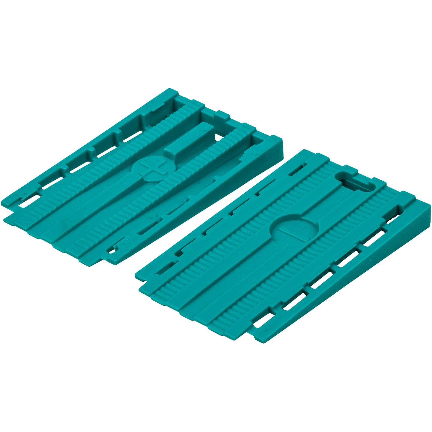 wolfcraft Universalkeile für Laminat- und Designboden Verlege-Set, türkis, Rasterung für präzise Einstellung.