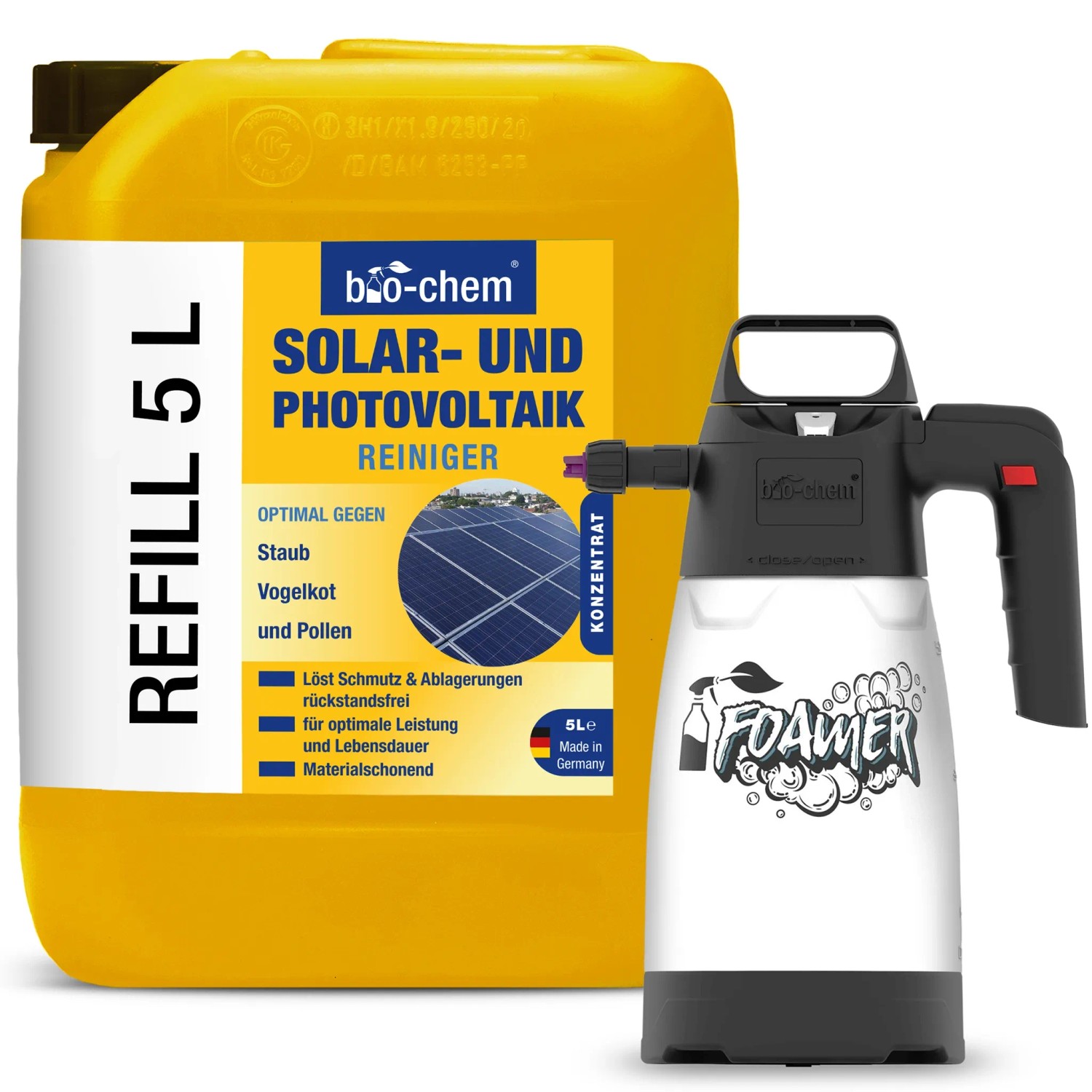 bio-chem Solar- und Photovoltaikreiniger 5, Kanister Set mit Schaumsprüher