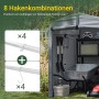 Graue SoBuy Fahrradgarage innen mit Haken für Werkzeuge, Helm, Schubkarre und Rasenmäher. Praktischer Geräteschuppen.