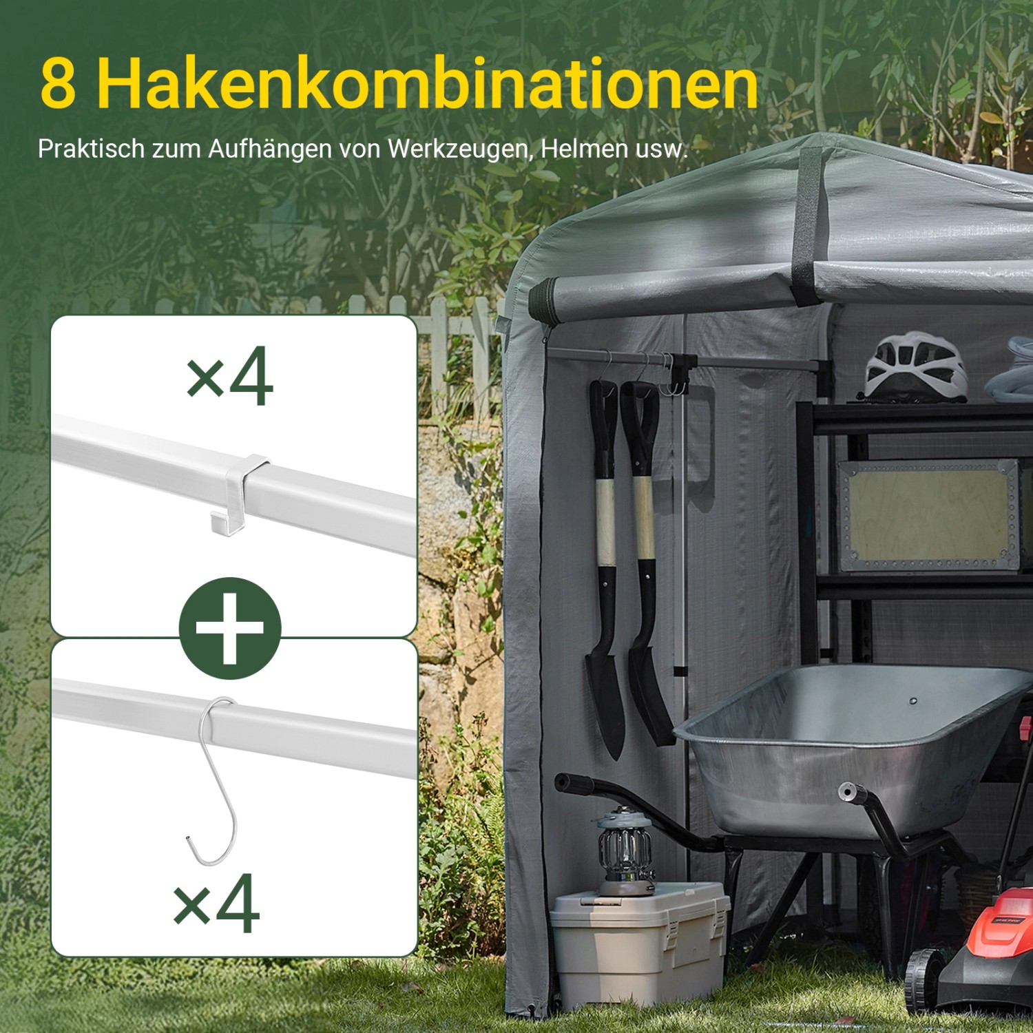 SoBuy Fahrradgarage für 1-2 Fahrräder Geräteschuppen mit UV-Schutz 120x163x176cm Grau KLS11-DG_5
