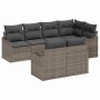 Graues 7-teiliges vidaXL Garten-Sofa-Set aus Poly Rattan mit Kissen.