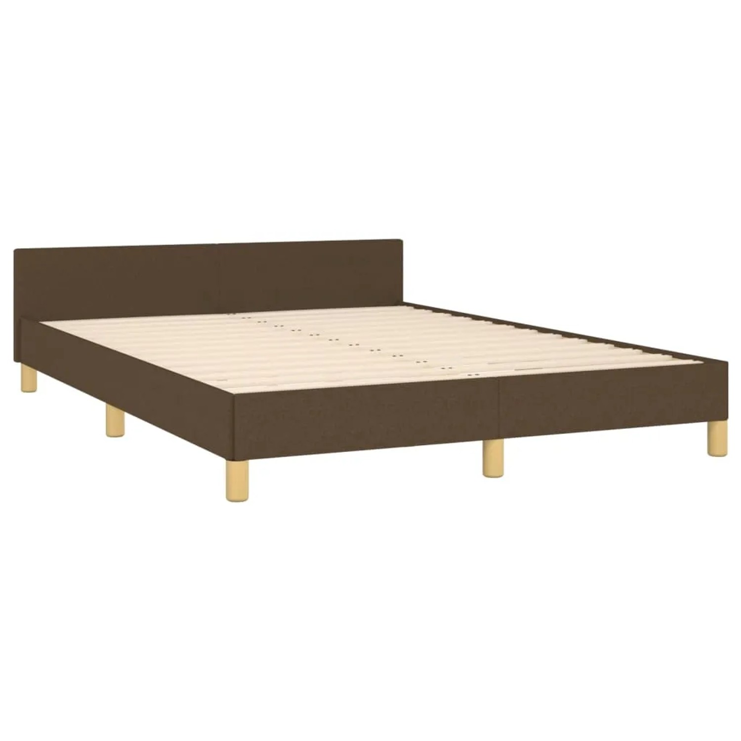 Dunkelbraunes Stoff-Bettgestell 140x200 cm mit Kopfteil für erholsamen Schlaf im Schlafzimmer.