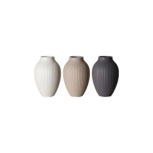 Ritzenhoff & Breker Alsta Vasen 3er Set, 15 cm, Steingut, in weiß, beige und grau mit Rillenstruktur.