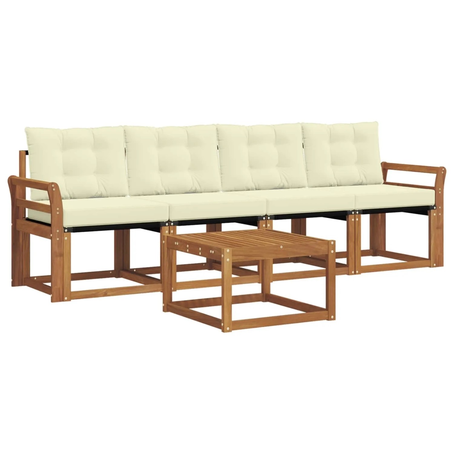vidaXL Outdoor-Sofagarnitur mit Kissen 5-Tlg Natur und Creme 3368377