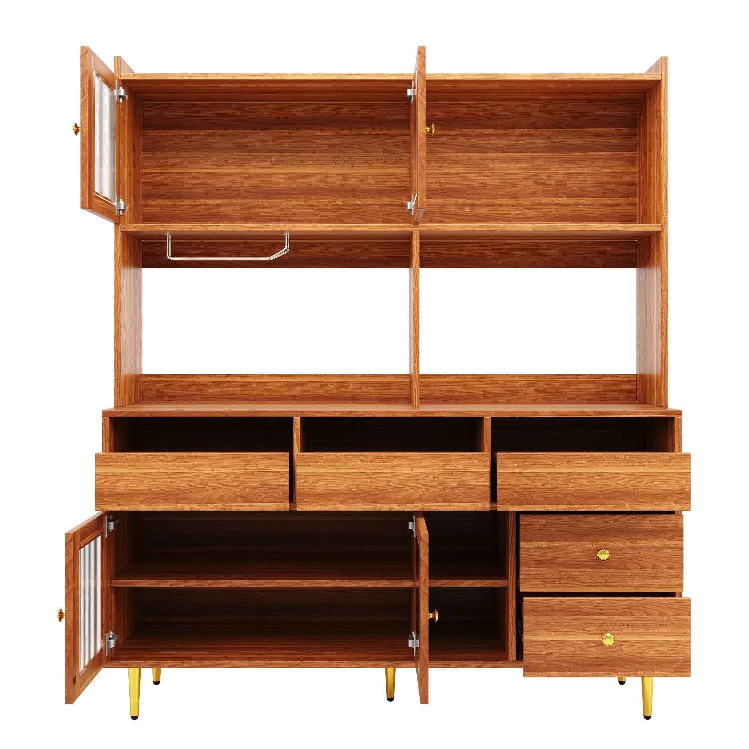 okwish Hochschrank mit Changhong Glastür Weinglasregal Restaurant 145x39x171cm Braun