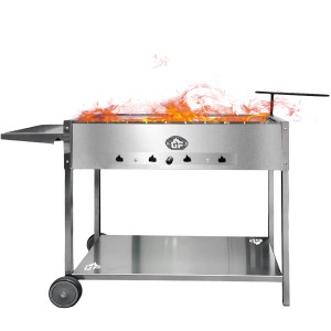 Grillpeter Mangal Batyr Deluxe 80 cm Edelstahl Schaschlikgrill mit Ablage und Topfhalter.