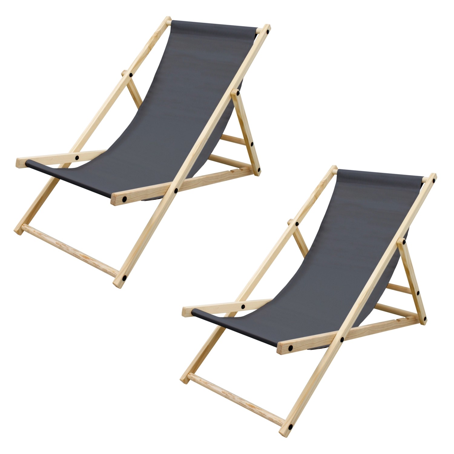 ECD Germany 2Er Set Liegestuhl Klappbar Holz 3 Liegepositionen Anthrazit 120kg