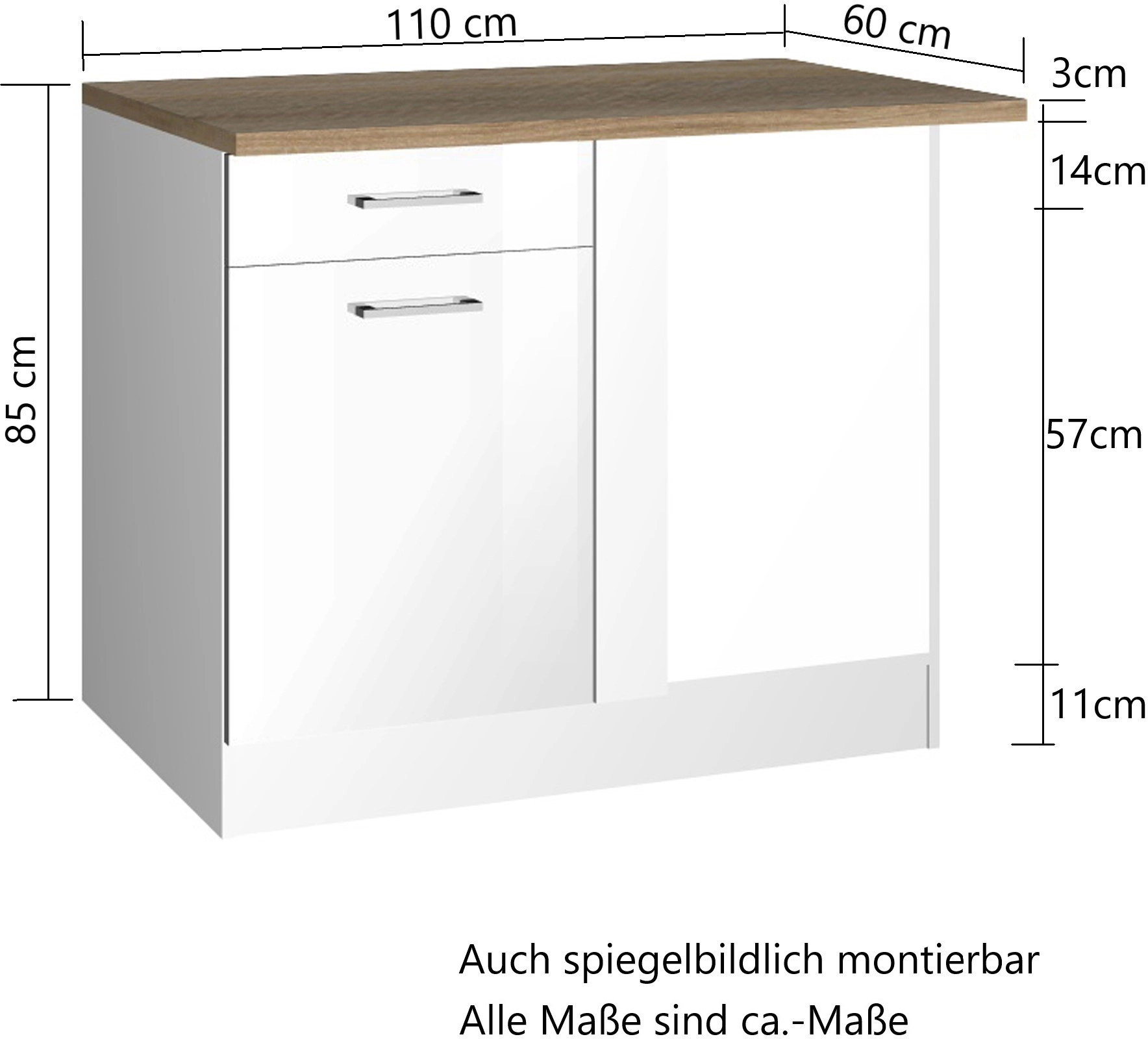 Möbel Held Küchen-Eckschrank OBI cm Mailand 110 Hochglanz Weiß/Weiß bei kaufen