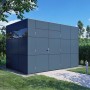 Modernes, anthrazitgraues Bertilo Gartenhaus HPL 2 (228x345cm) im Garten.