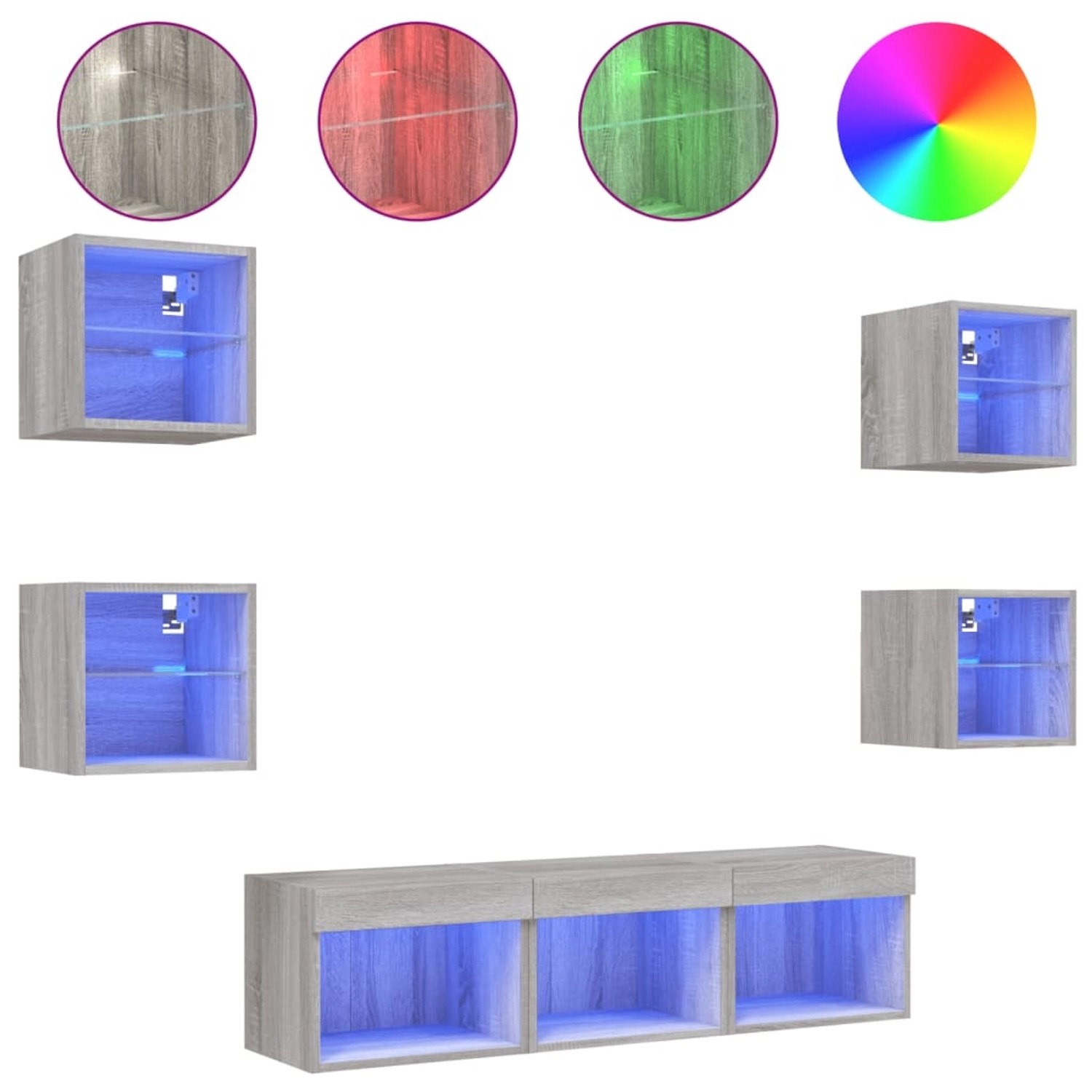 vidaXL 7-tlg. Wohnwand mit LED-Beleuchtung Grau Sonoma Holzwerkstoff günstig online kaufen