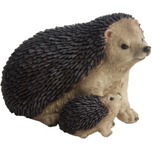 Deko-Figur: Igel mit Kind, 16 cm, aus Polyresin für die Gartendekoration.