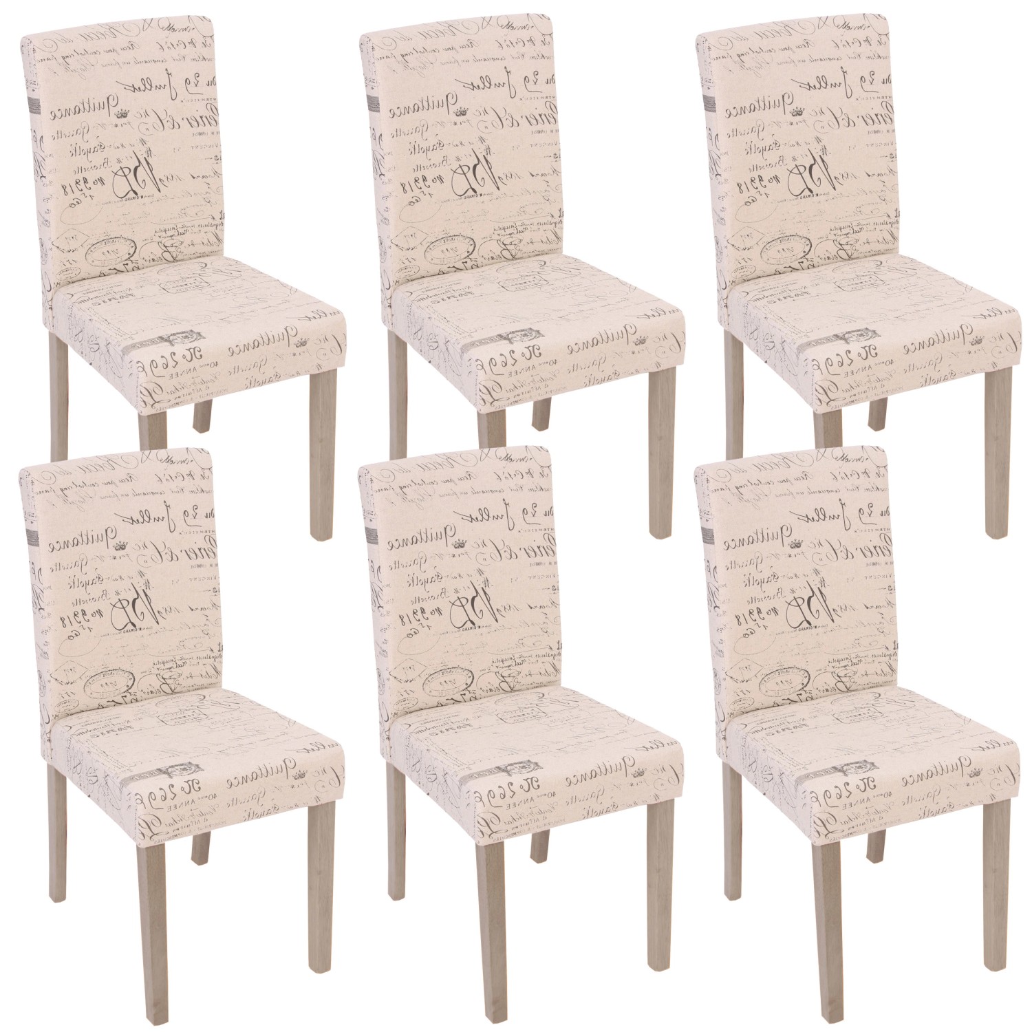 MCW Esszimmerstuhl Littau Schrift 6er-Set Textil mit Schriftzug Creme Beine Struktur - Eiche