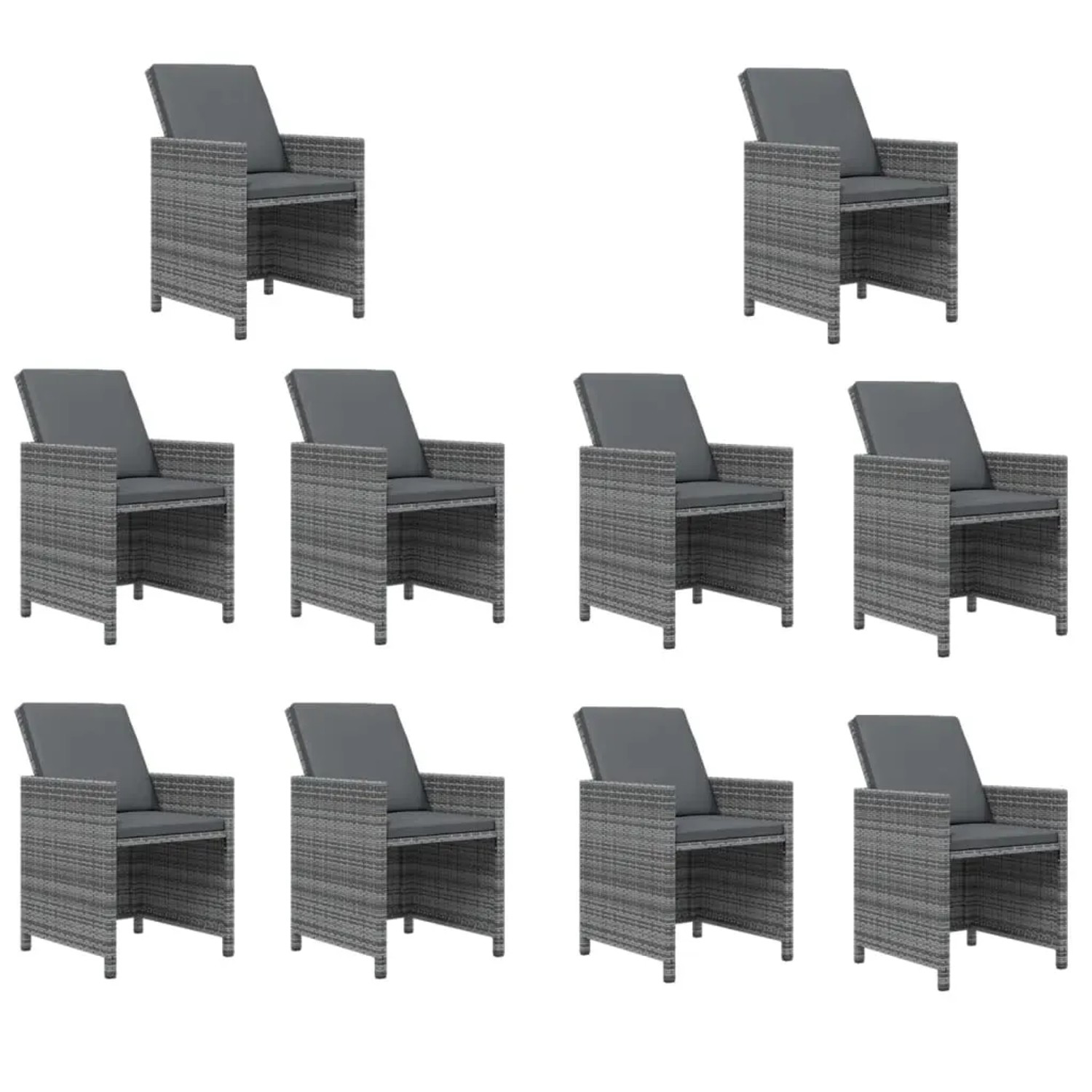 11-teilige graue Garten-Essgruppe aus Polyrattan mit Kissen.