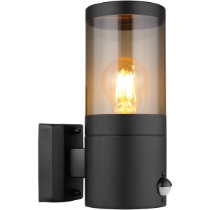 Schwarze, matte Globo Außenleuchte mit Sensor. Moderne Wandleuchte für den Außenbereich.
