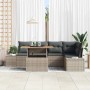 Graues 6-teiliges vidaXL Garten-Sofa-Set aus Poly Rattan mit Tisch und Stauraum.