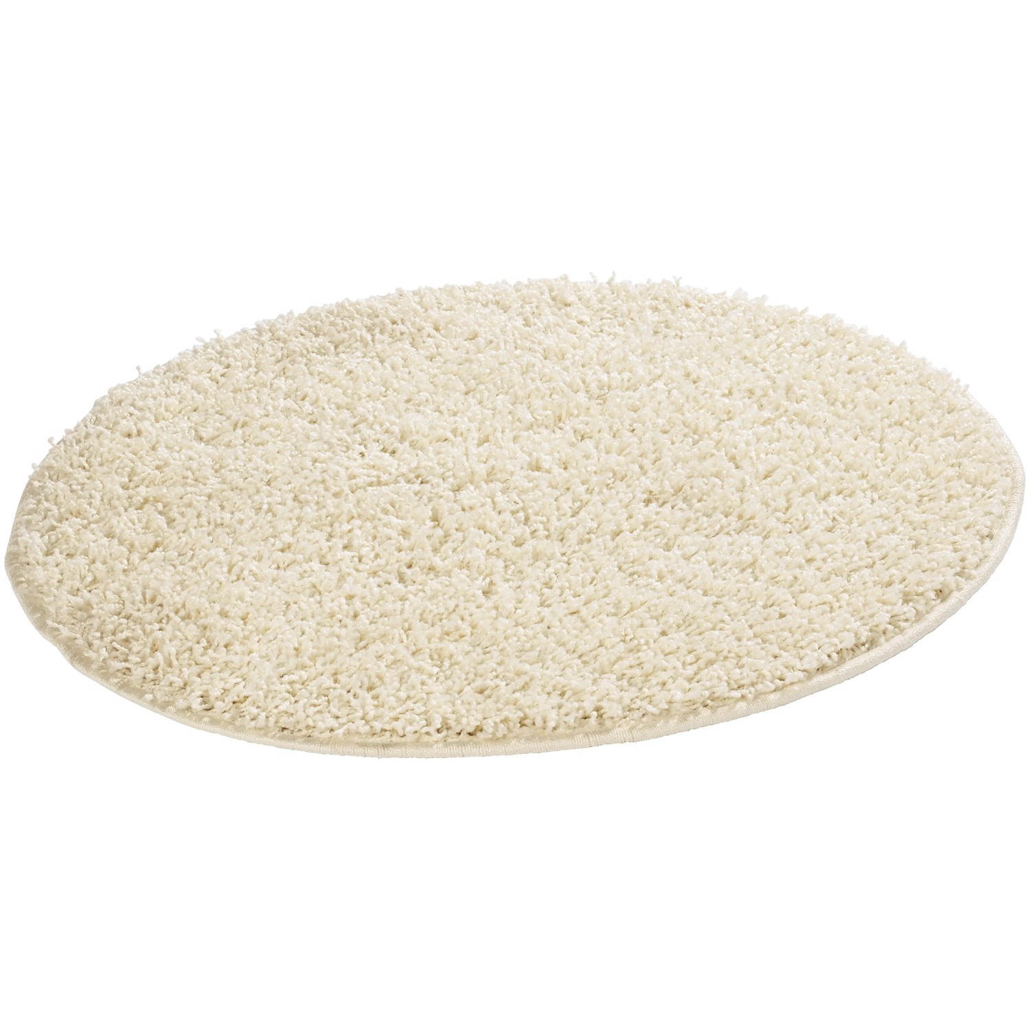 Runder, cremefarbener Hochflorteppich Frisbee mit 40 mm Florhöhe und weicher Oberfläche.