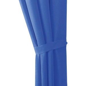 Blauer Dekoschal Ellen im 2er Set mit Schlaufe und Raffhalter für Fenstervorhänge.