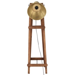 Stehlampe aus Mangoholz und Messing, Innenleuchte für Wohnräume.