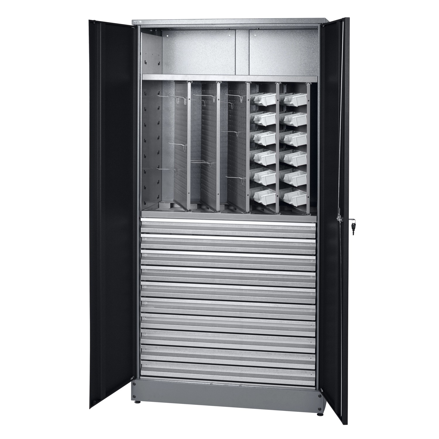 Küpper Materialschrank 2-Türig 10 Schubladen 180 x 91 x 45 cm Schwarz-Hellg günstig online kaufen