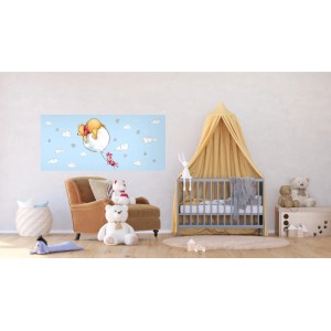 Disney Fototapete mit Pu der Bär Motiv in blau, 202x90 cm für das Kinderzimmer.