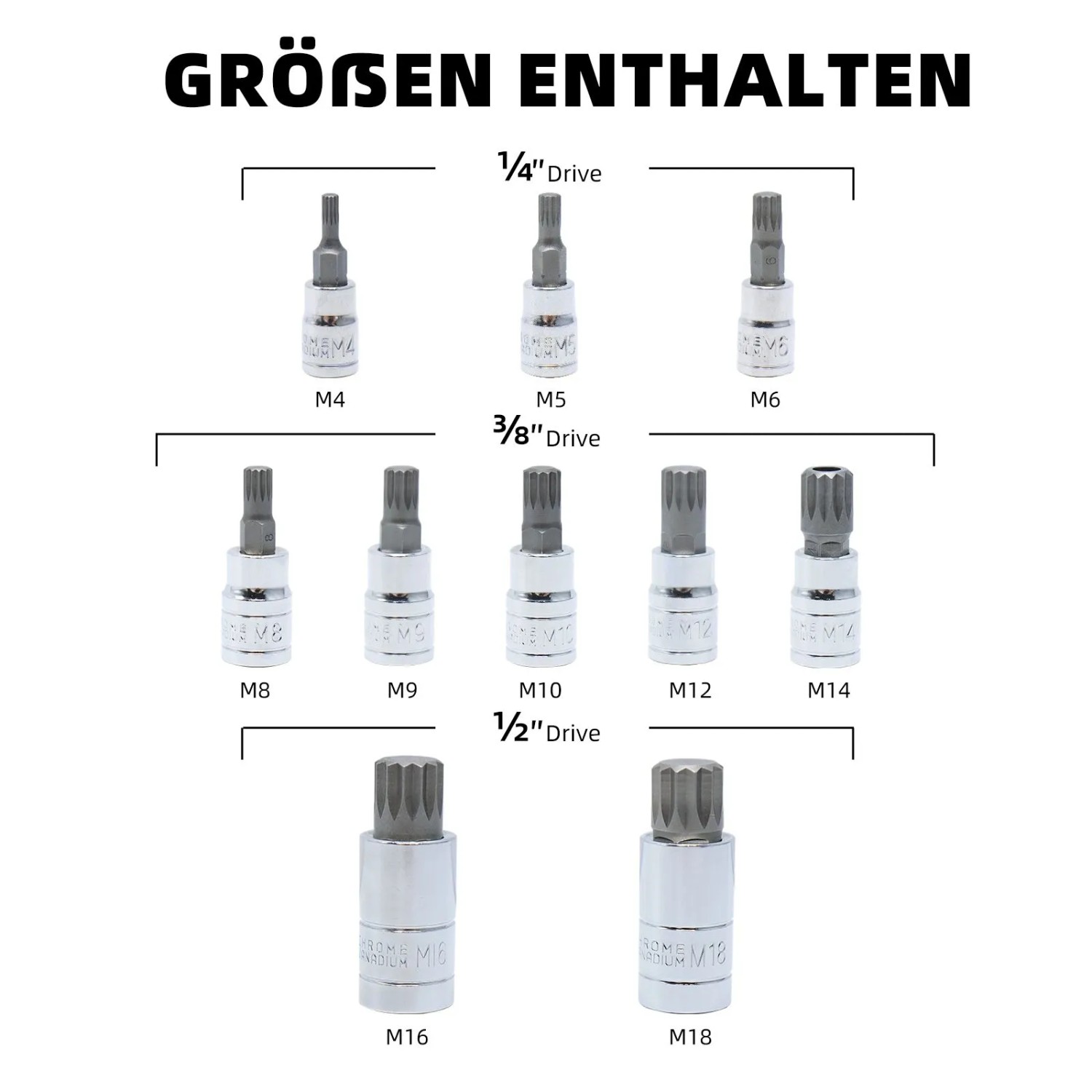 CCLIFE 10tlg Vielzahn Satz Vielzahn Nuss M4 - M18 Bit Set Xzn Innenvielzahn S2 Legierungsstahl Stecknuss Bitsatz_2