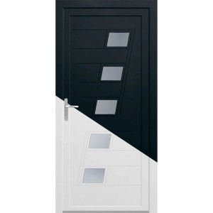 Kunststoff-Haustür K043, innen weiß, außen anthrazit, mit Glaseinsätzen.