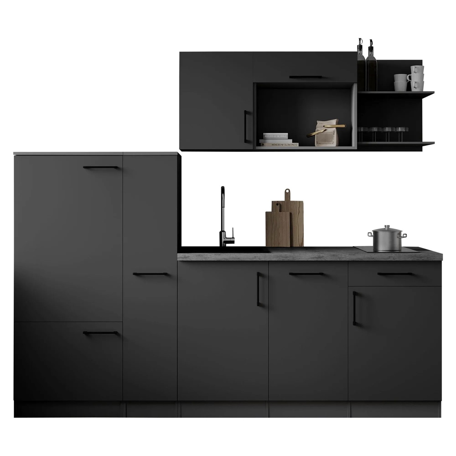 Respekta Singleküche Oliver 235 cm Kühlschrank Granit-Optik ohne Mikrowelle