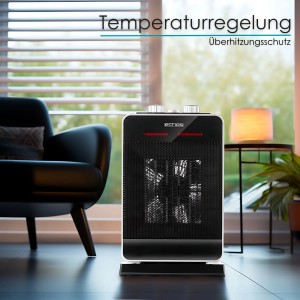 Echos Eco-356 Keramik Heizlüfter, 2000 W, schwarz/weiß, mit Temperaturregelung und Überhitzungsschutz.