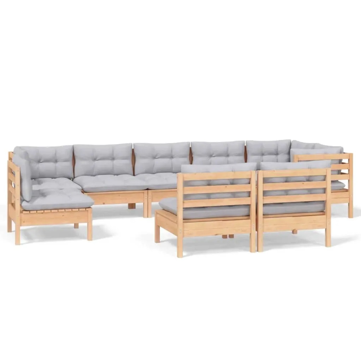 vidaXL 9-Tlg Garten-Lounge-Set mit Grauen Kissen Kiefer Massivholz 3096477 günstig online kaufen