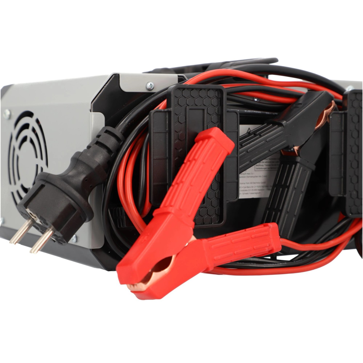 AEG Batterieladegerät CW10 mit Ladekabeln und Klemmen für Autoelektrik.