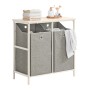 SoBuy Wäscheschrank BZR57-W mit 2 grauen Wäschesäcken aus Vlies und Ablage.