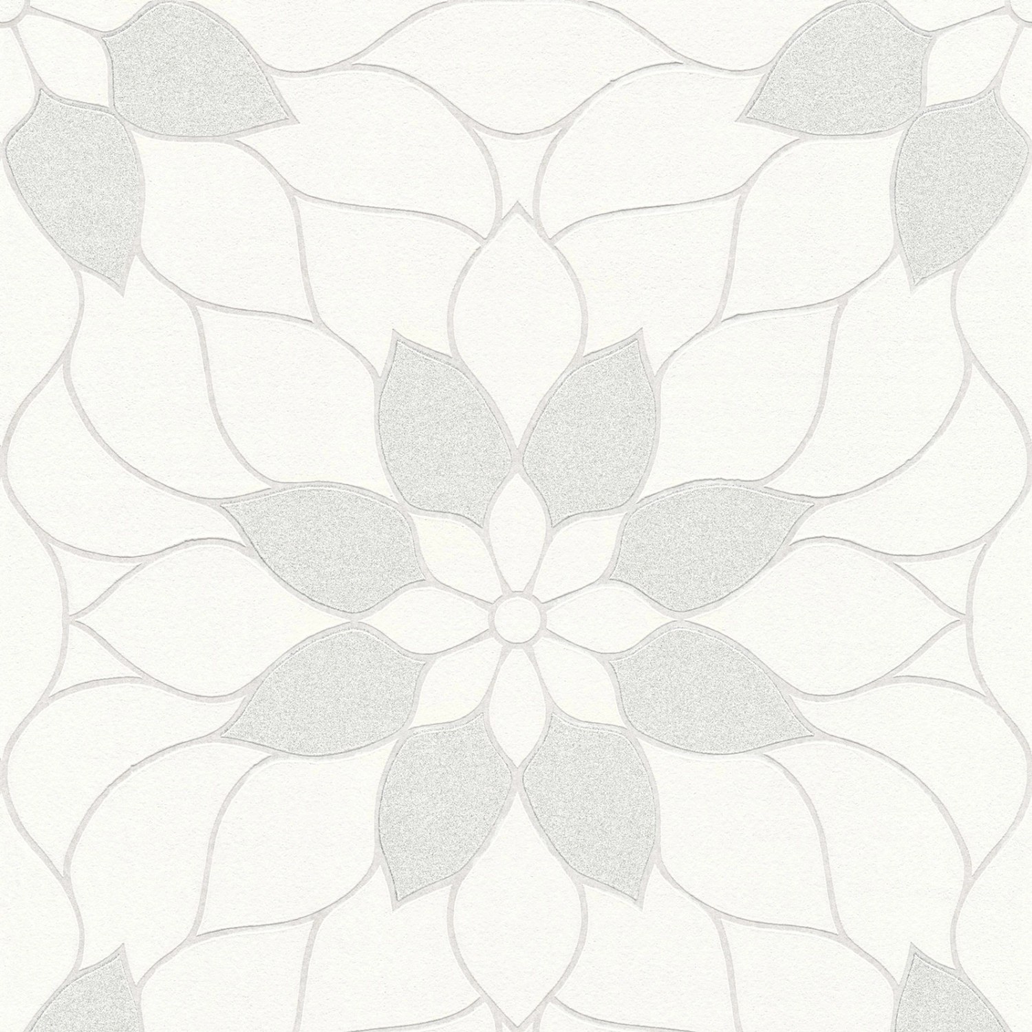 Bricoflor Mosaik Tapete Floral Moderne Vlies Mustertapete Weiß Grau mit Silber Glitzer Effekt Blumen Vliestapete Ideal f