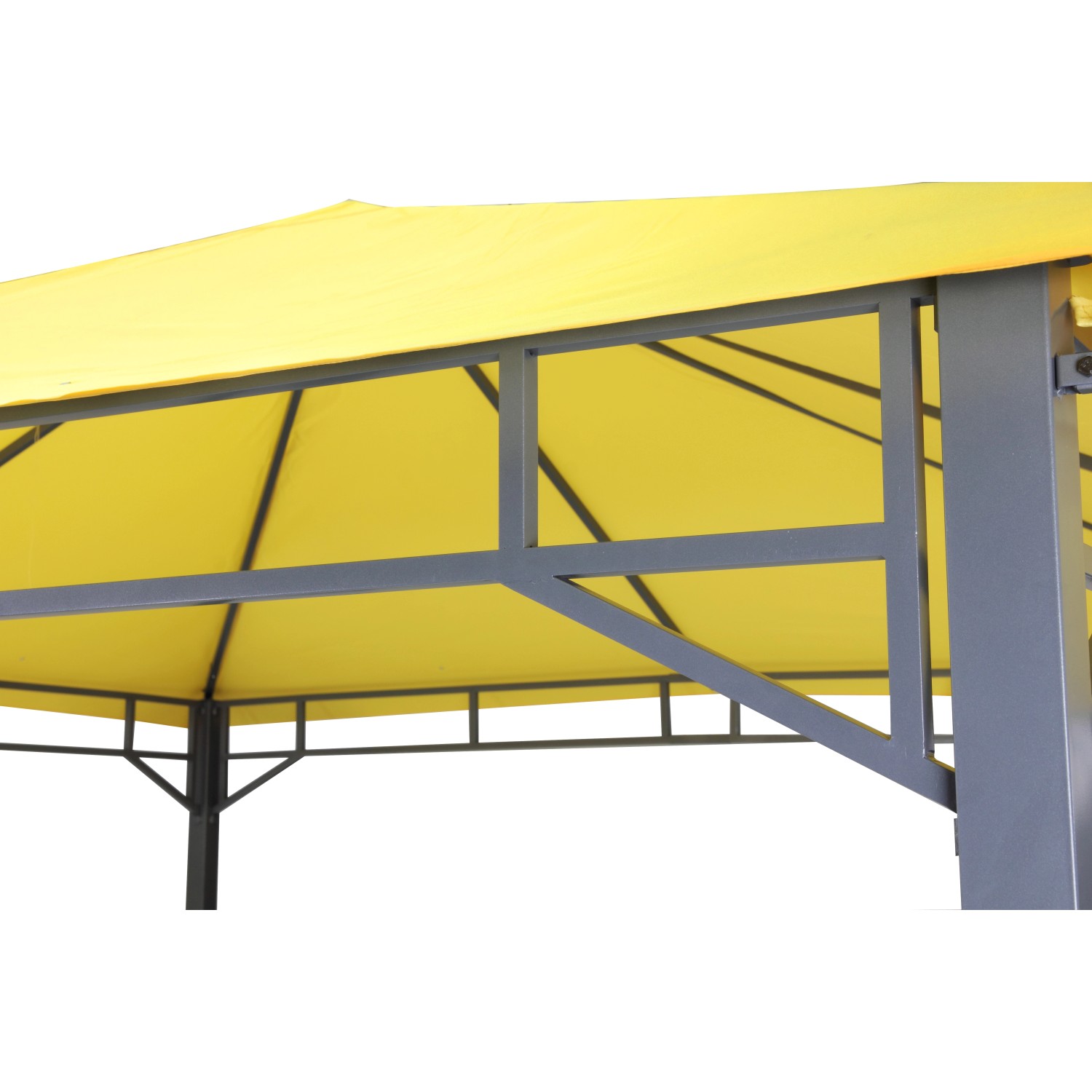 Detailansicht des gelben tepro Pavillon Lehua 330x330 cm mit grauem Gestell.