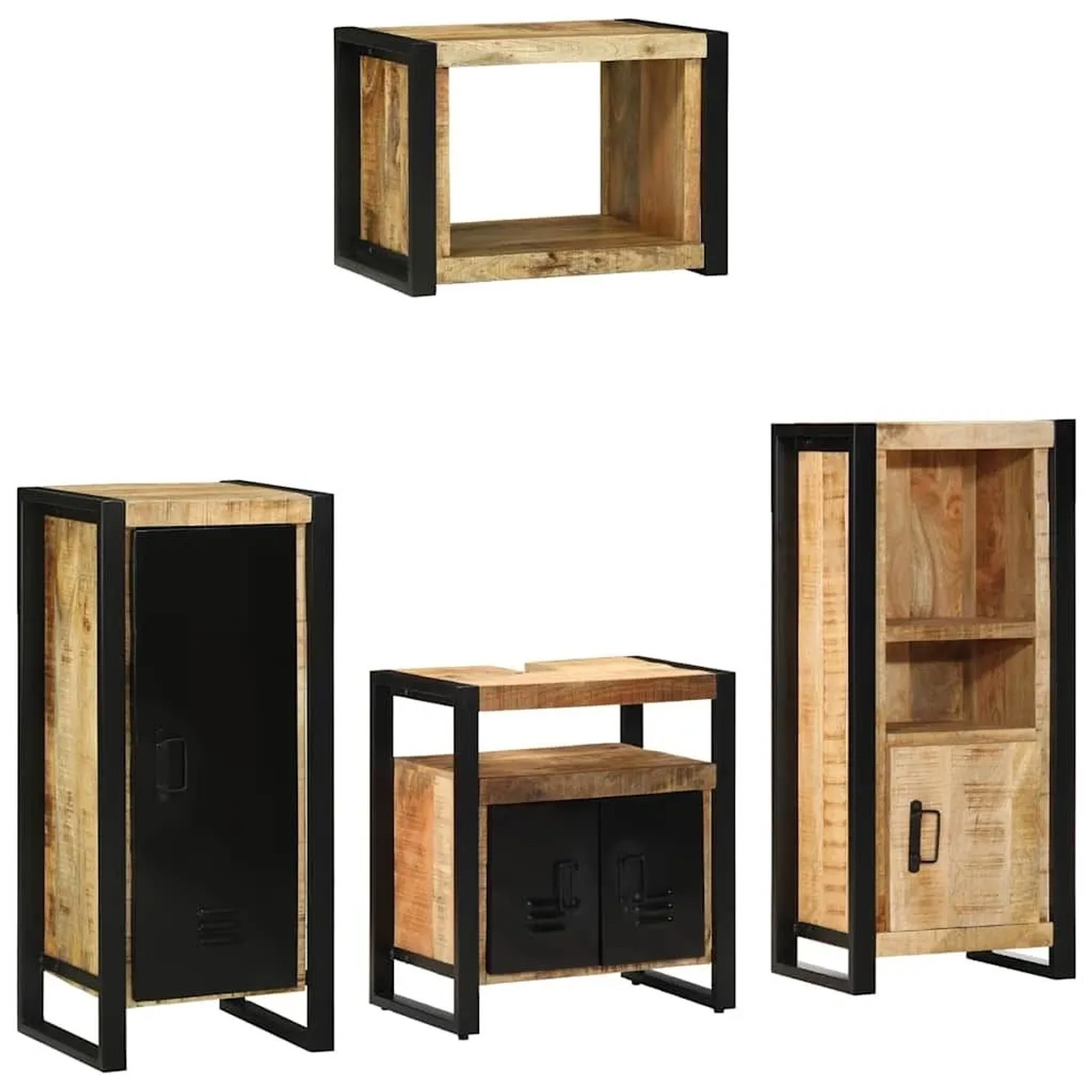 vidaXL Badezimmermöbel-Set 4 Tlg Braun und Schwarz Massivholz Mango 3305668