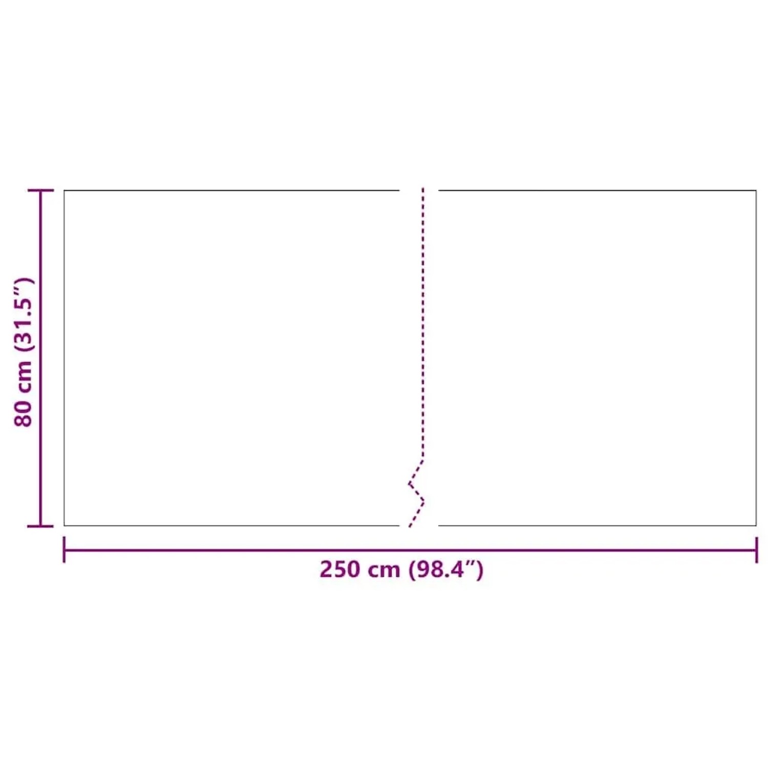 Maßzeichnung vidaXL Teppichläufer 80x250 cm. Länge 250 cm, Breite 80 cm mit Maßangaben.