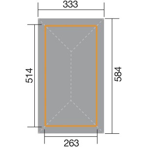 Grundriss Weka Pavillon Gartenoase 651 B, Maße: 333x584 cm, Sockelmaß: 514x263 cm. Ideal als Gartenlaube.