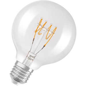 Osram LED-Leuchtmittel E27 in Globeform, 4,8W, 470lm, 12x8cm. Vintage-Design mit LED-Filament.