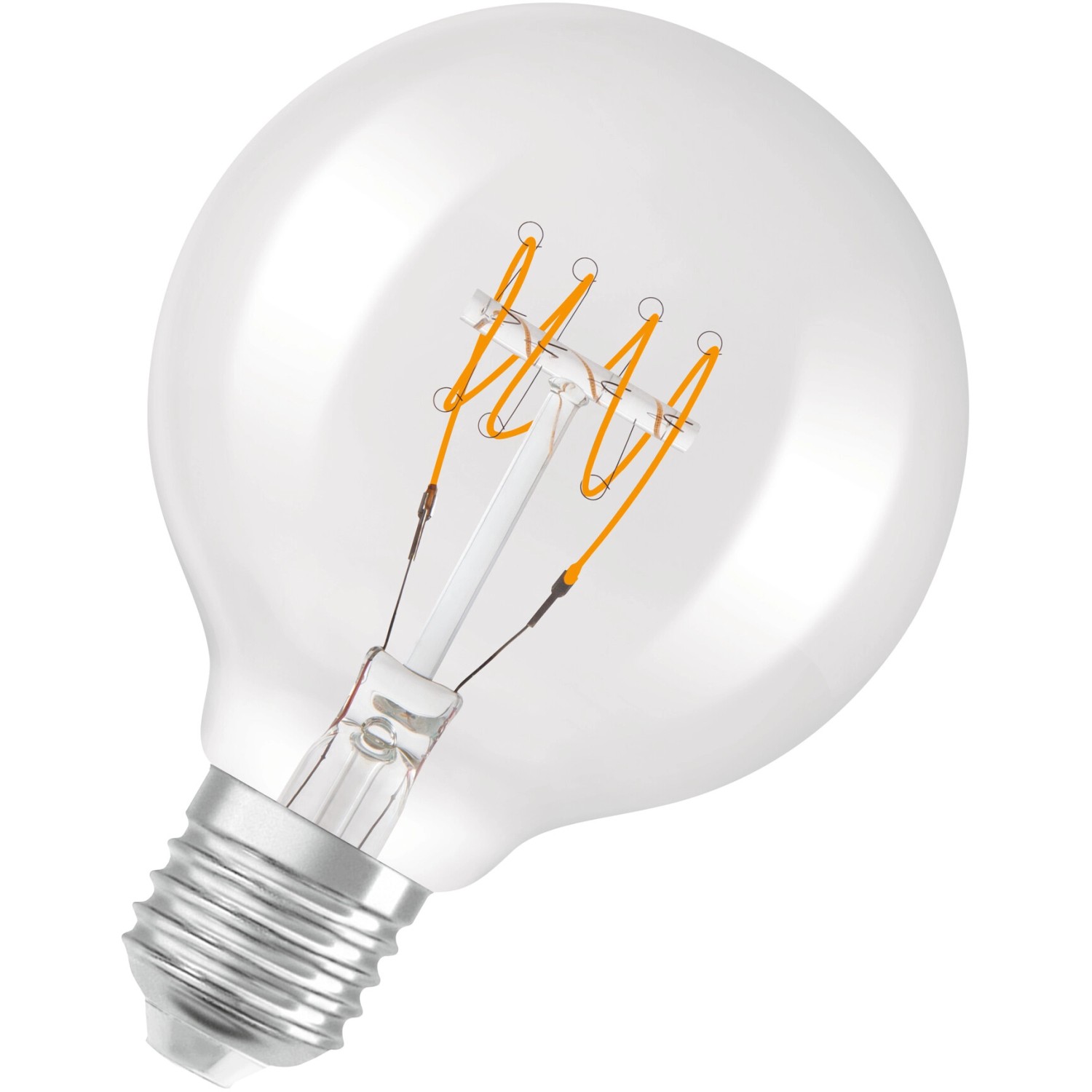 Osram LED-Leuchtmittel E27 in Globeform, 4,8W, 470lm, 12x8cm. Vintage-Design mit LED-Filament.