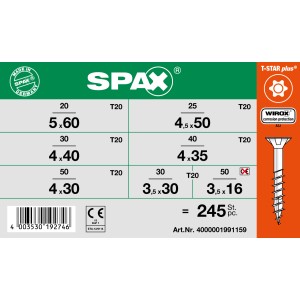 Spax Universalschrauben Senkkopf, T-Star plus Antrieb, 245 Stück, Wirox Stahl.