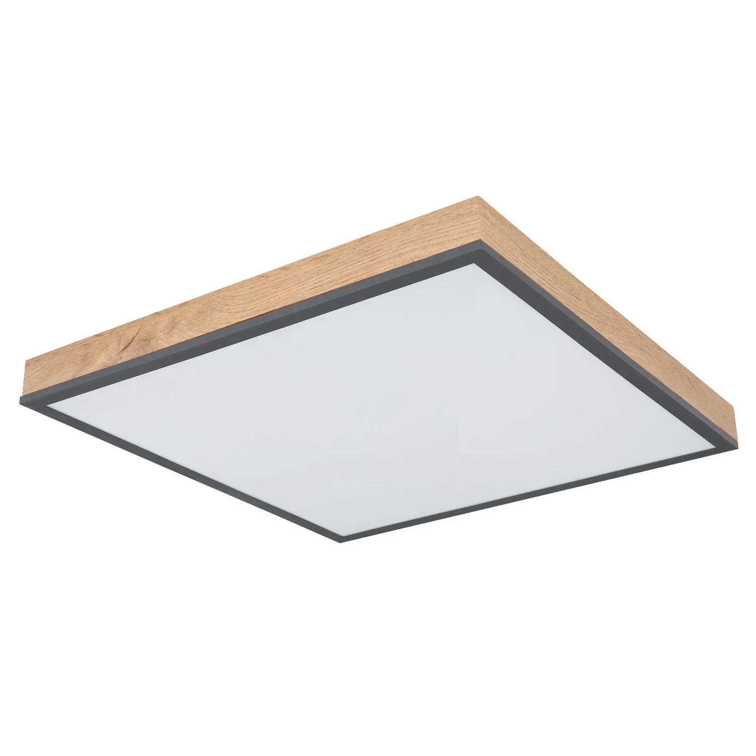 Quadratische LED-Deckenleuchte Doro in Holzfarben/Graphit, 45x45 cm. Modernes Design für Innenräume.