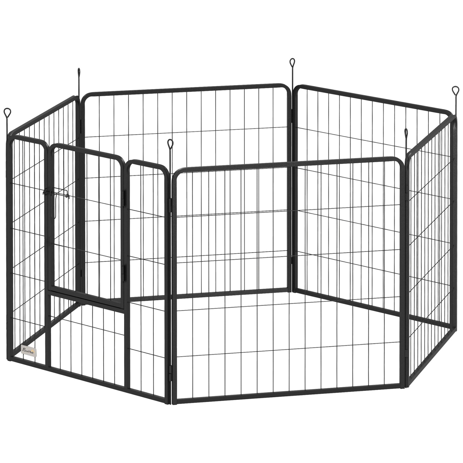 PawHut Pet Playpen Stahl Welpenlaufstall Schwarz 160L x 80B x 80H cm