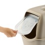 Cappuccino-farbene Rotho Katzentoilette Eco Bailey mit geöffneter Klappe.