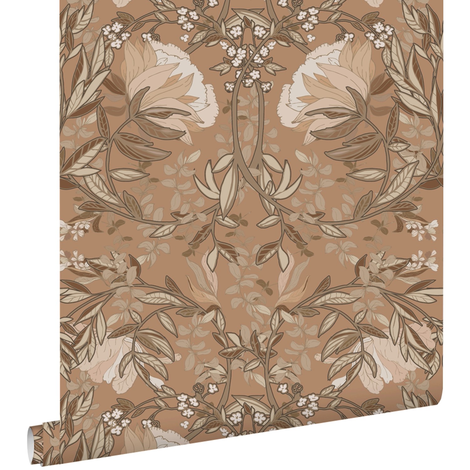 ESTAhome Tapete Blumenmuster im Jugendstil Braun und Hellrosa 50 x 900 cm günstig online kaufen