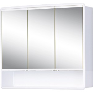 Jokey Spiegelschrank, 58 cm breit, weiß, mit drei Spiegeltüren und Ablagefläche.