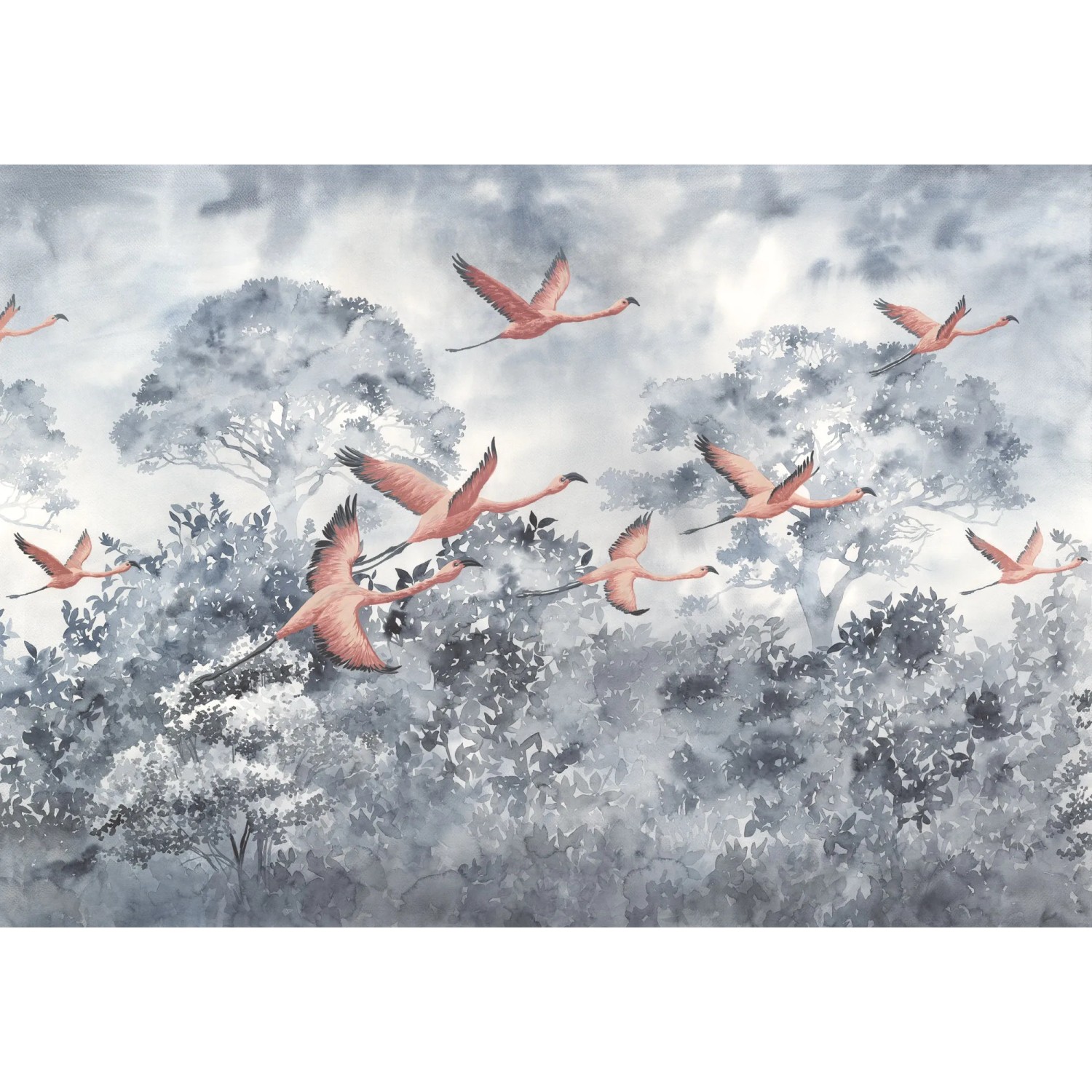 Komar Fototapete Vliestapete Flamingos in the Sky, glatt, bedruckt, geblümt, floral, realistisch, 400 x 280 cm