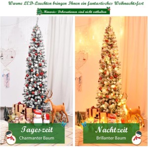 Costway Bleistift Weihnachtsbaum mit Schnee und Led-Leuchten 225cm