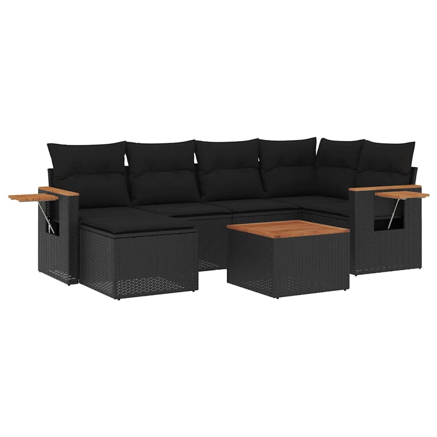 vidaXL 7-Tlg Garten-Sofagarnitur mit Kissen Schwarz Poly Rattan 3227021 günstig online kaufen
