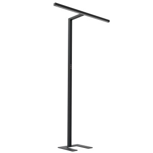 Schwarze Oktaplex Lund LED Stehleuchte mit Sensor, dimmbar, für Büro und Bildschirmarbeitsplatz.